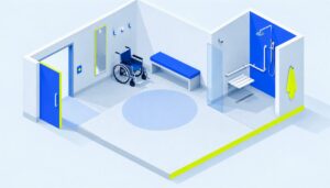 Abstract accessible changing room layout illustration